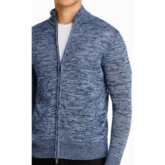 Men's Store Bloomingdale's XL Navy Combo Linen Melange Knit Full Zip Sweater $24 - Picture 3 of 10